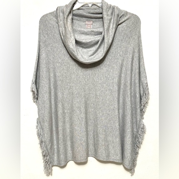 Chicos Grey Gray Fringe Pullover Poncho Cowl Neck S / M - Picture 2 of 4